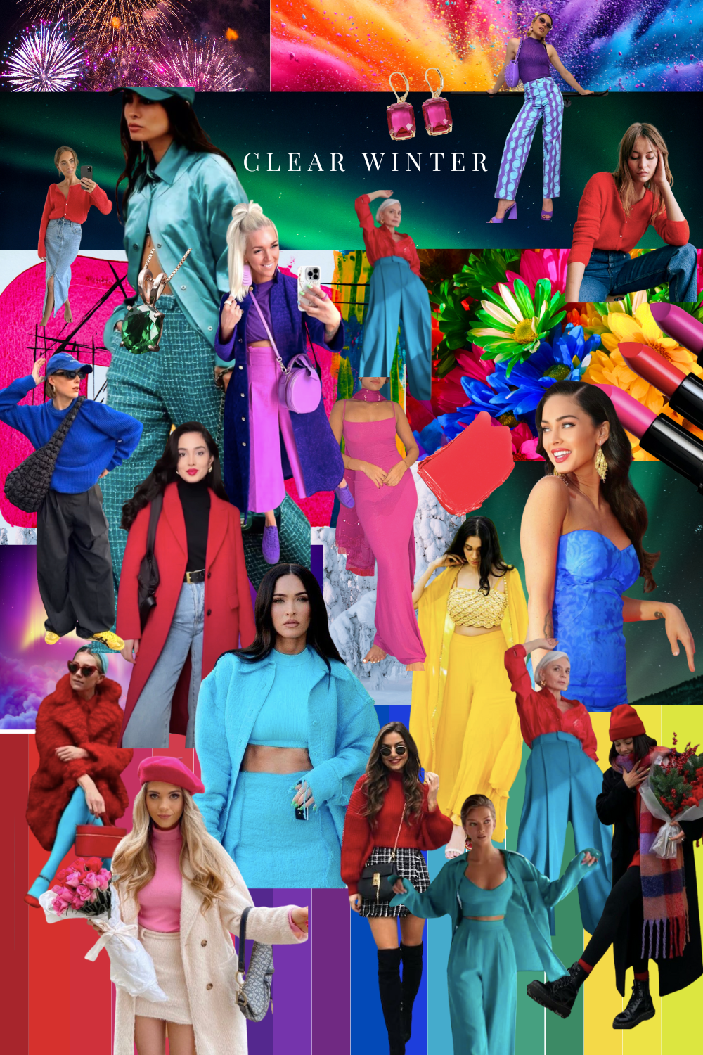 A beautiful collage of clear winter colors and outfits